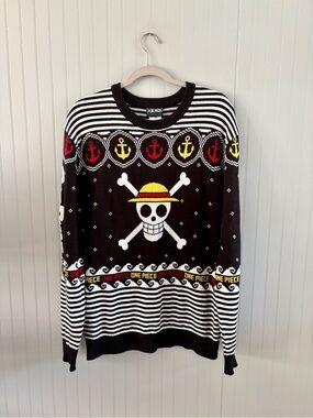 One Piece Luffy Skull Knit Sweater Size L